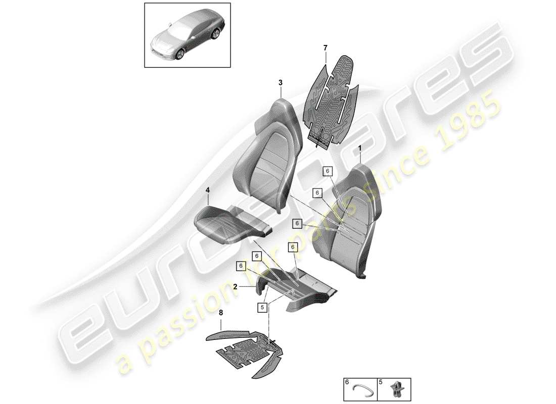 porsche 2017 (panamera 971-1) parte de espuma diagrama de piezas