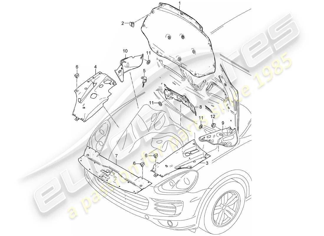 porsche 2016 (cayenne e2 92a) diagrama de piezas del absorbedor de sonido