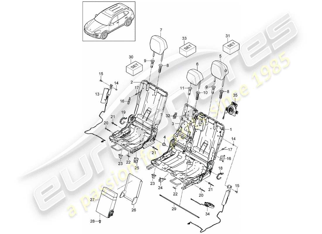 porsche 2016 (cayenne e2 92a) diagrama de piezas del reposacabezas