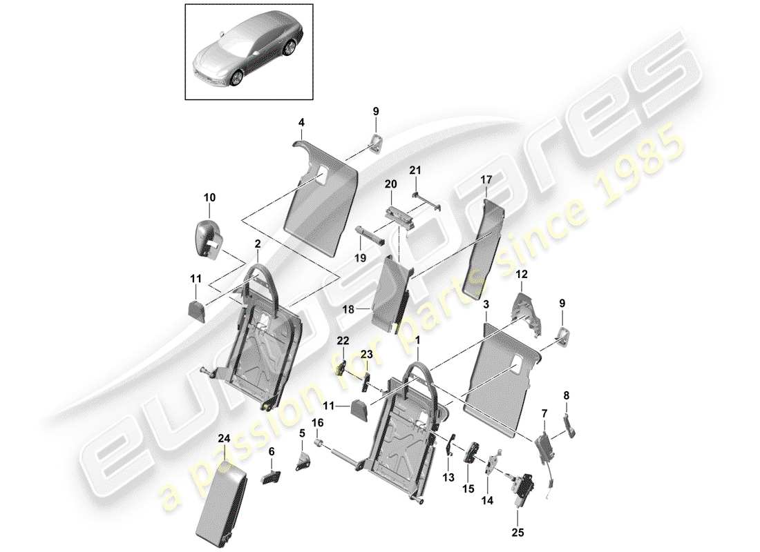 porsche 2017 (panamera 971-1) respaldo del asiento trasero diagrama de piezas