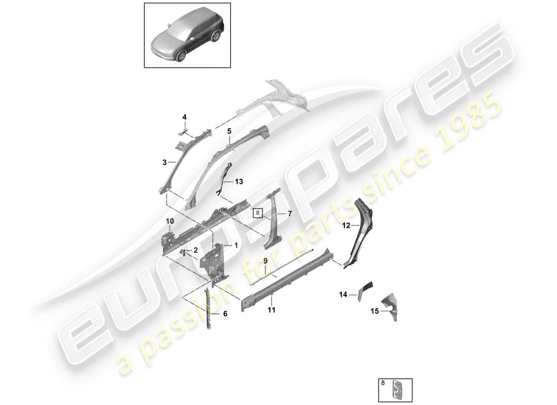 porsche 2018 (cayenne e3 9ya/9yb) panel lateral diagrama de piezas
