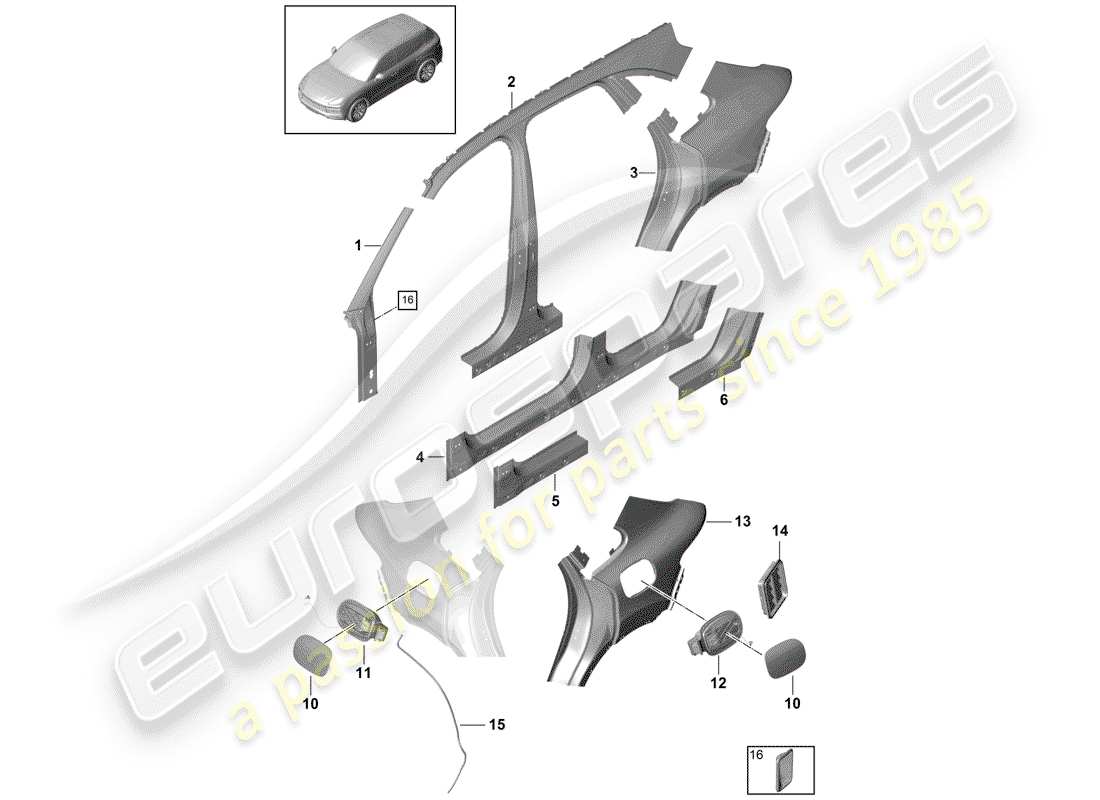 porsche 2018 (cayenne e3 9ya/9yb) panel lateral diagrama de piezas