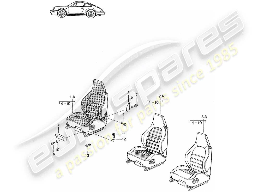 porsche seat 944/968/911/928 (1986) sports seat - complete - - d - mj 1989>> - mj 1994 part diagram