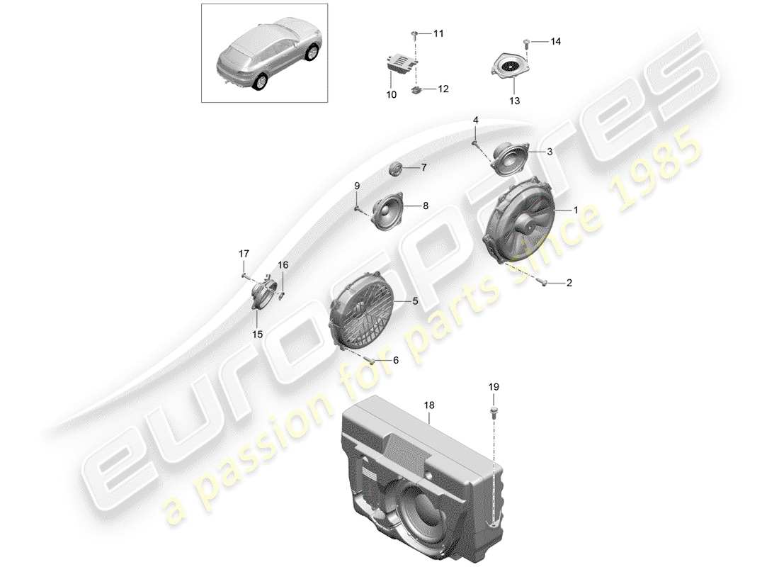 porsche 2017 (macan) diagrama de piezas del altavoz