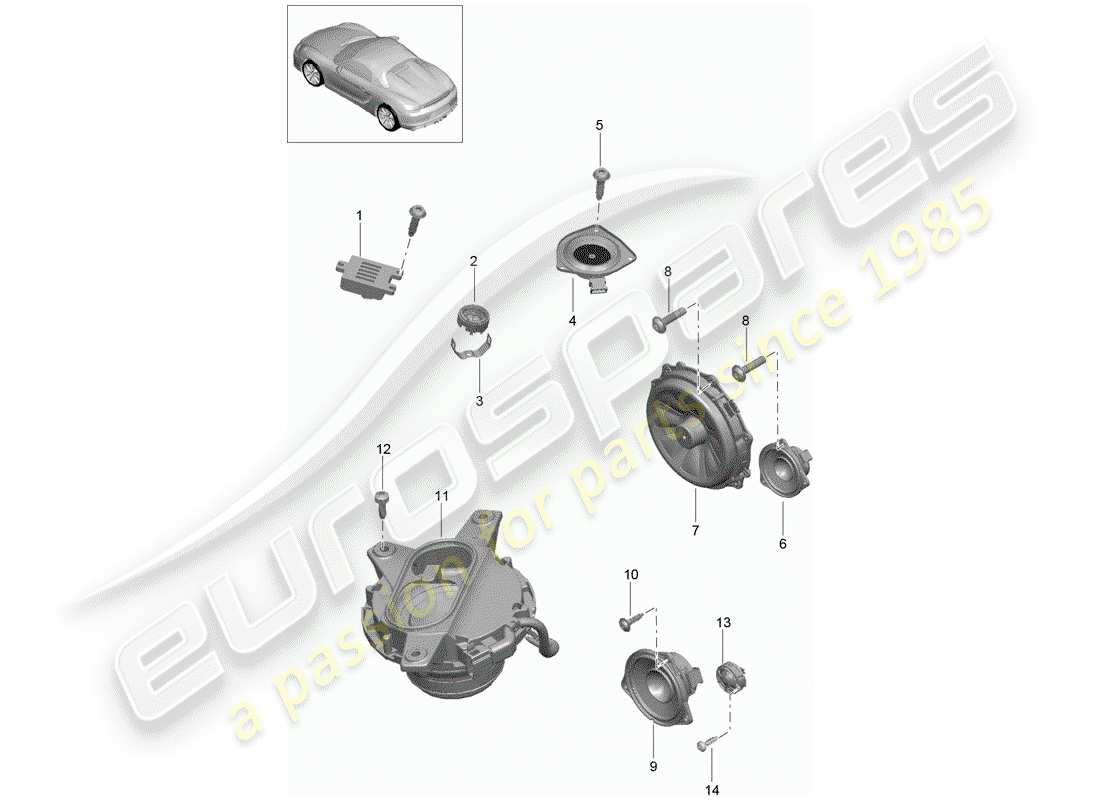 porsche 2016 (981 boxster spyder) altoparlante diagrama de piezas