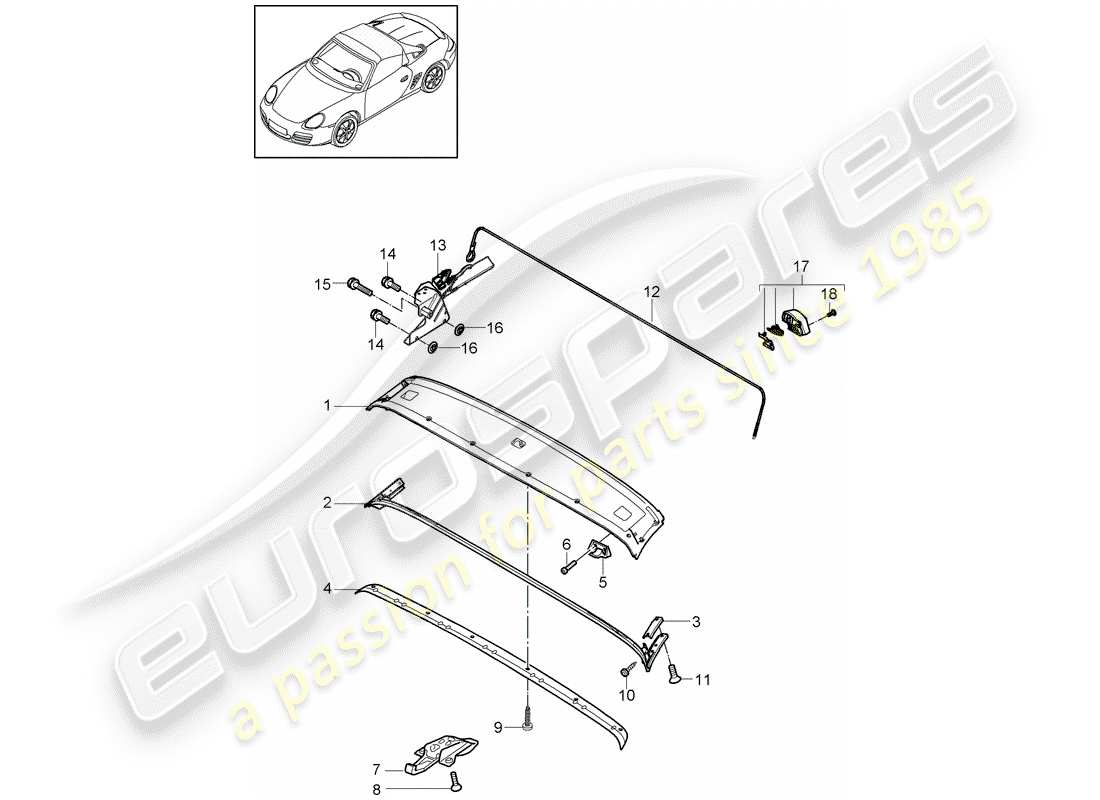 porsche 2009 (987 boxster) marco superior diagrama de piezas