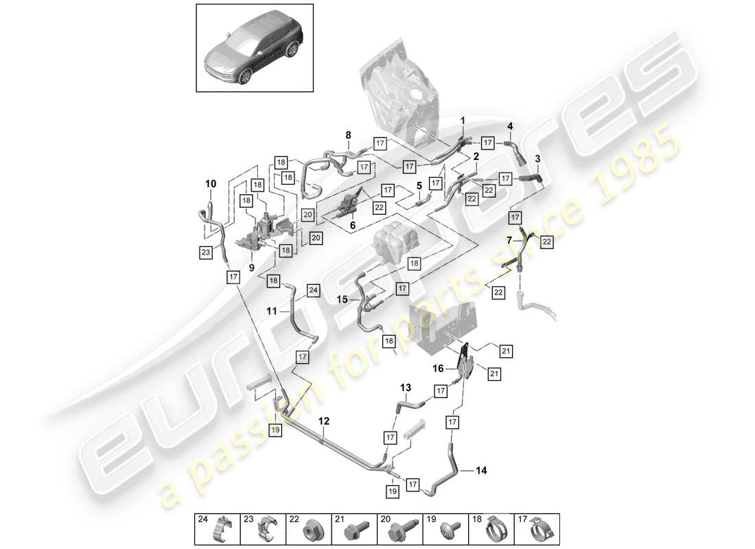 porsche 2020 (cayenne e3 9ya/9yb) diagrama de piezas del calentador