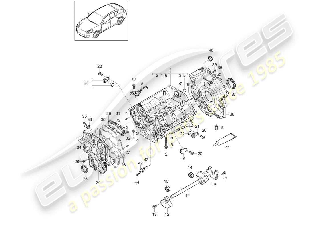 porsche 2010 (cayenne e1 9pa) carcasa del cárter piezas individuales diagrama de piezas