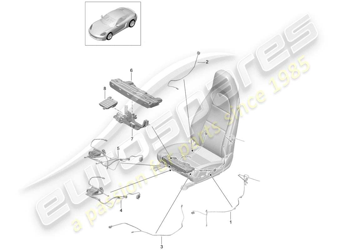 porsche 2019 (718 cayman) cableando arneses diagrama de piezas