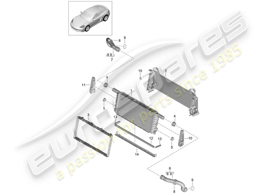 porsche 718 cayman (2020) diagrama de piezas del radiador