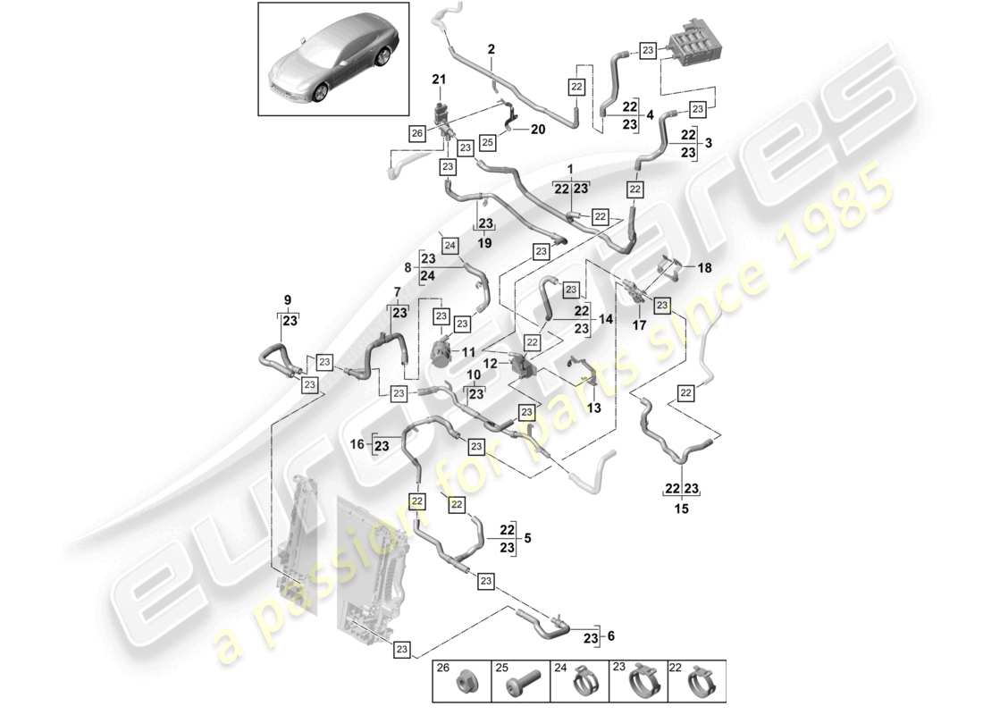 porsche 2019 (panamera 971-1) calefacción delantera híbrida diagrama de piezas
