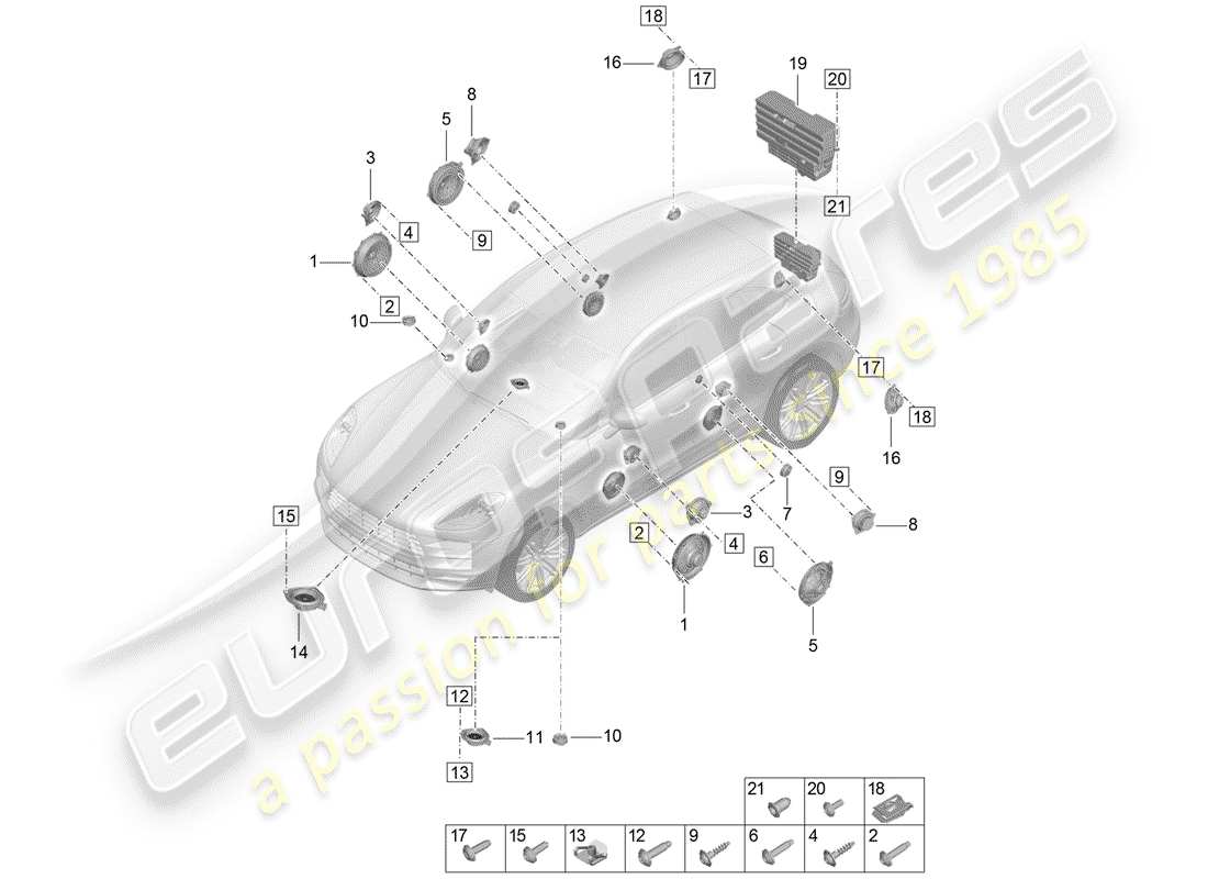 porsche 2019 (macan) diagrama de piezas del altavoz