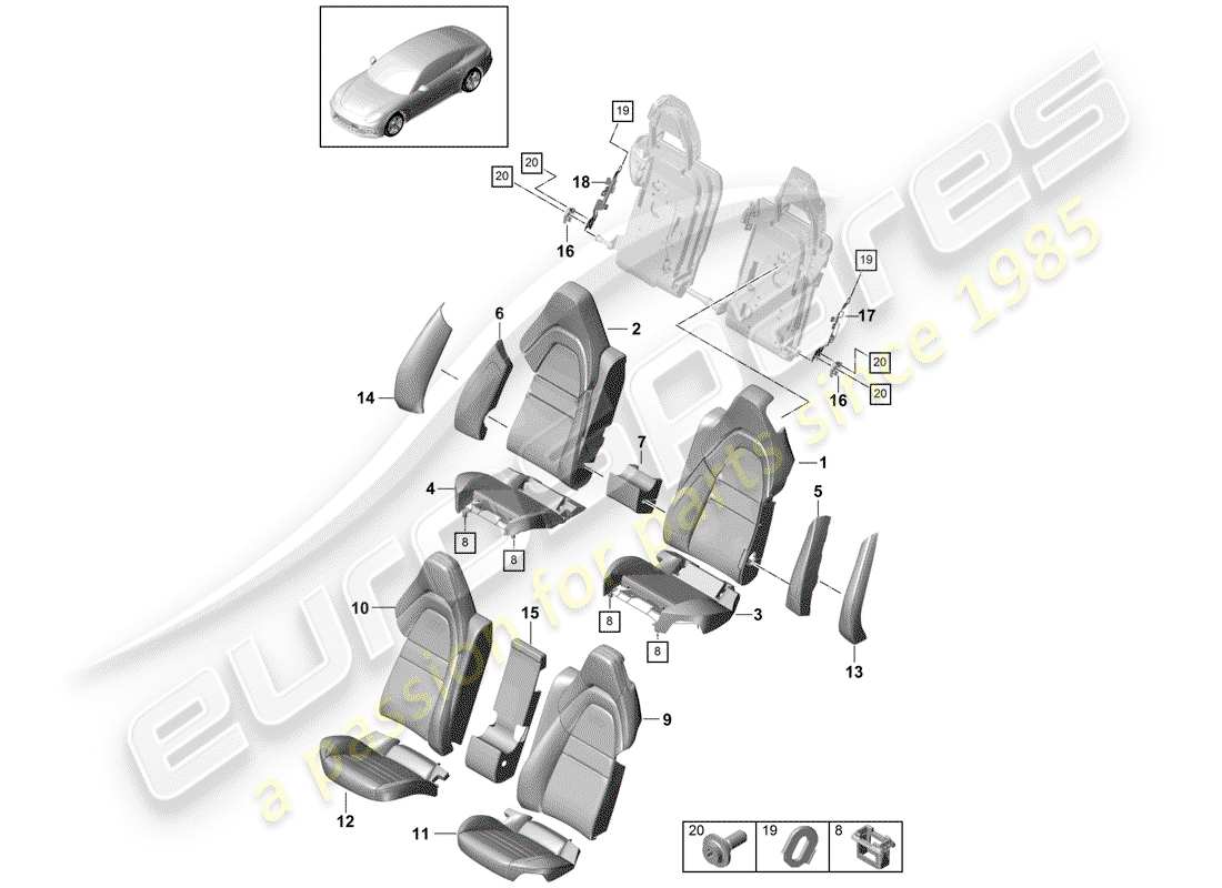 porsche 2017 (panamera 971-1) asiento diagrama de piezas