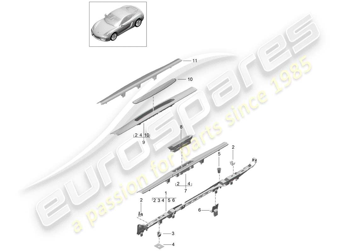 porsche 2014 (981 cayman) recubrimiento diagrama de piezas