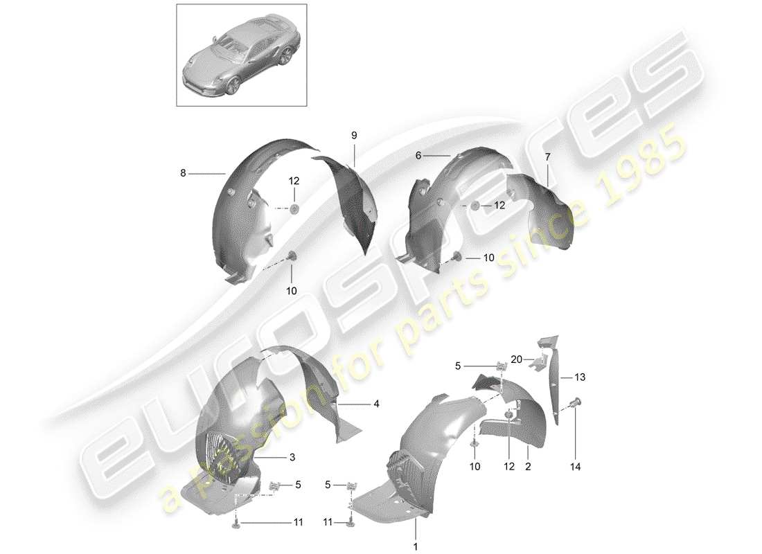 porsche 991 t/gt2rs diagrama de piezas del protector de la caseta de timón