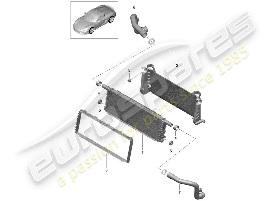 porsche 2016 (981 boxster spyder) radiador diagrama de piezas
