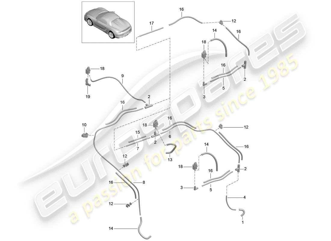 porsche 2016 (981 boxster spyder) diagrama de piezas del sistema de vacío