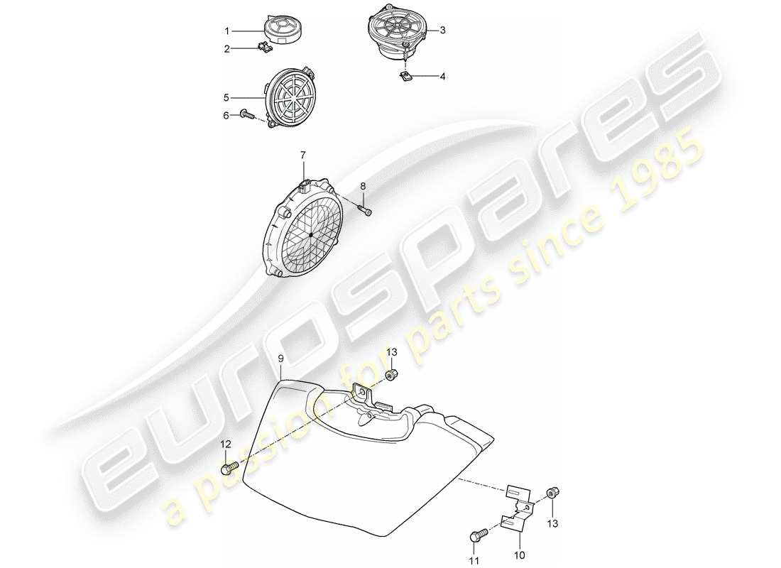 porsche 2007 (987 cayman) diagrama de piezas del altavoz