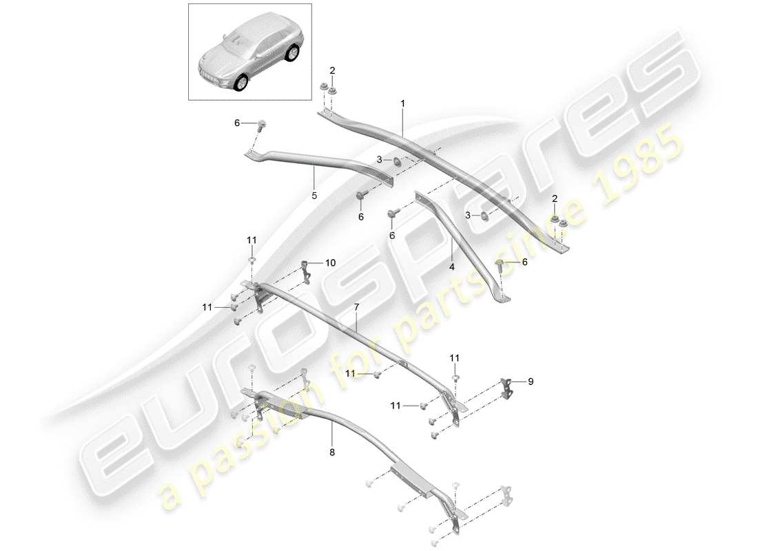 porsche 2017 (macan) diagrama de piezas del soporte cruzado