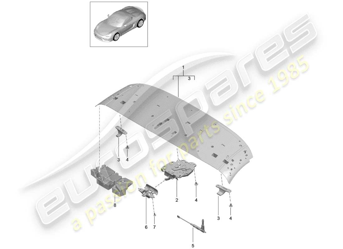 porsche 2016 (981 boxster spyder) diagrama de piezas del marco superior