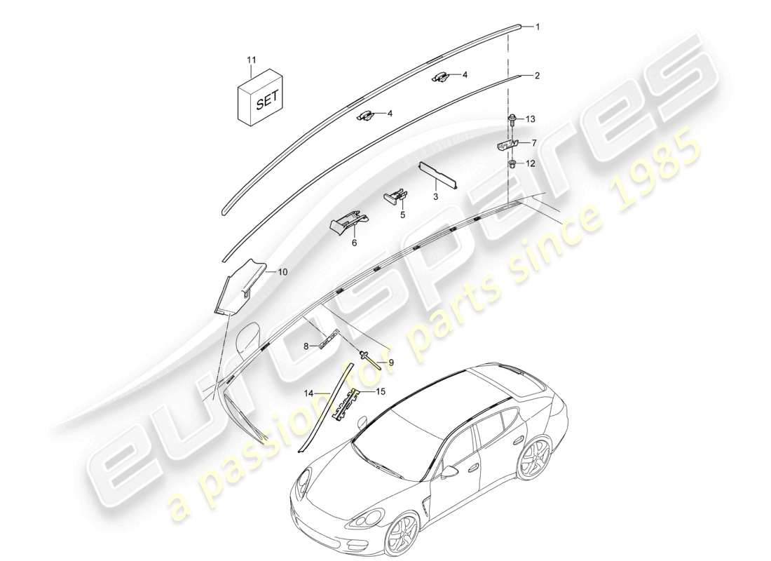 porsche 2010 (cayenne e1 9pa) canal de techo diagrama de piezas