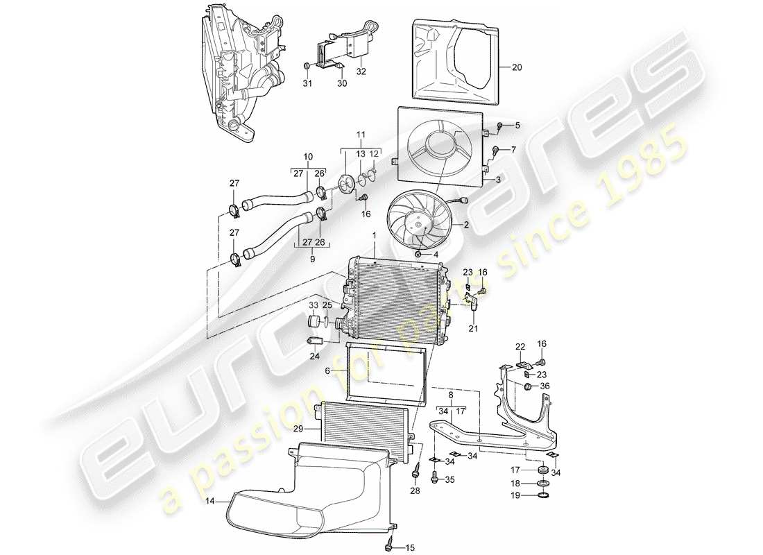 porsche 2008 (987 cayman) refrigeración por agua 3 diagrama de piezas