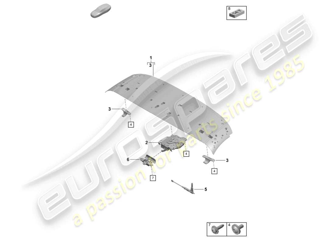 porsche 2020 (718 boxster) cierre del marco del techo delantero del marco superior diagrama de piezas