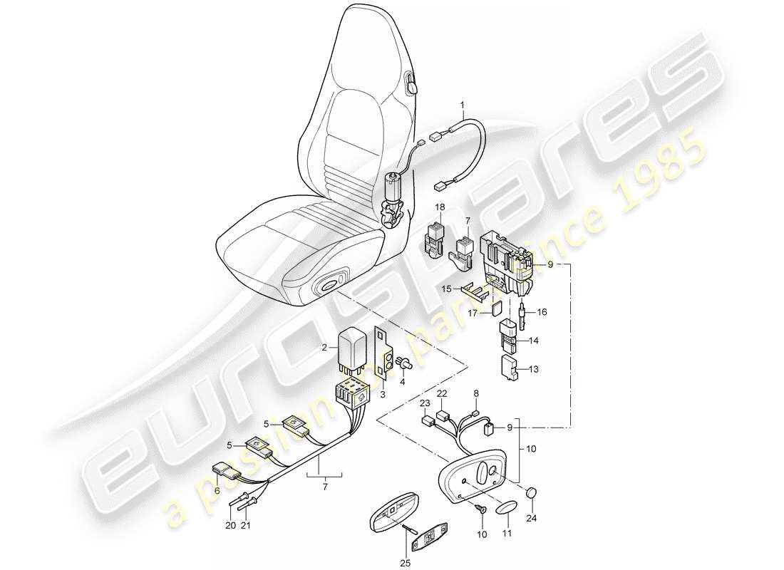 porsche 2002 (986 boxster) arneses de cableado - interruptor - asiento confort diagrama de piezas