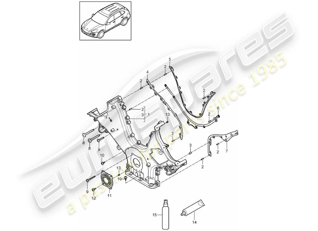 porsche 2016 (cayenne e2 92a) cubierta para cadena de distribución diagrama de piezas