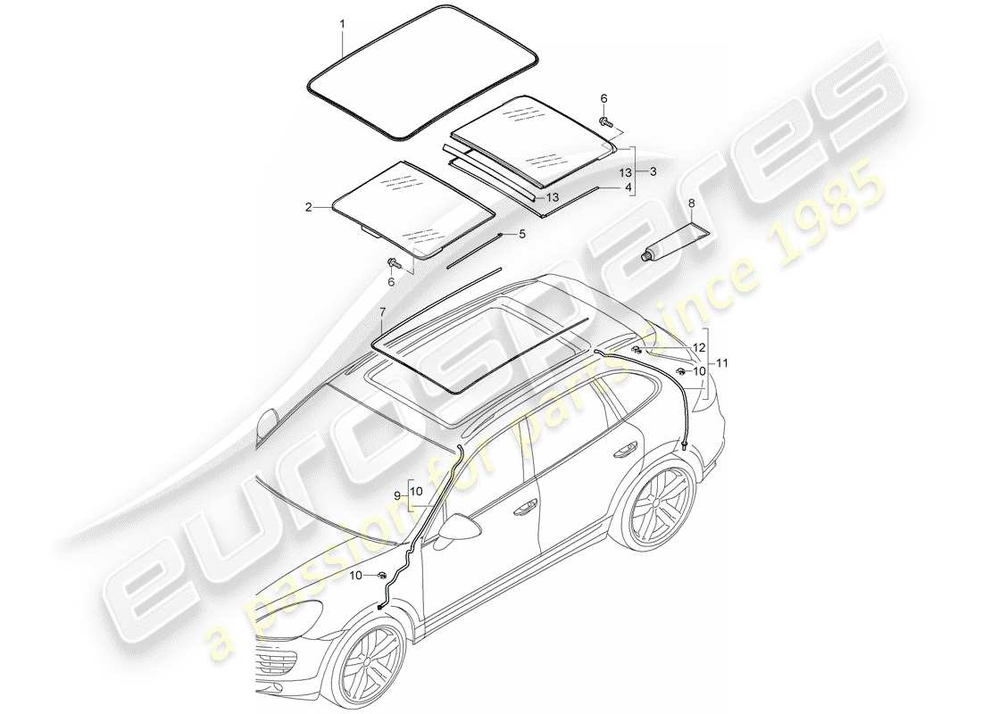 porsche 2016 (cayenne e2 92a) techo de cristal diagrama de piezas