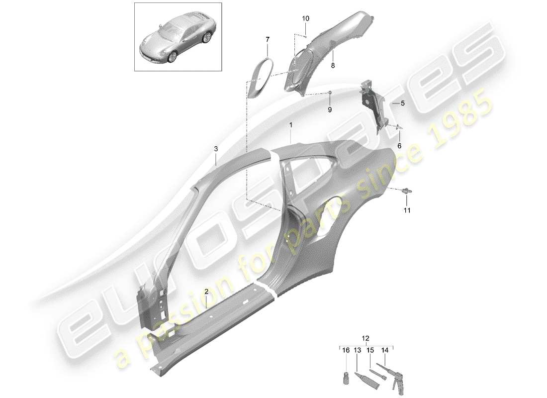 porsche 2017 (991-2 turbo) diagrama de piezas del panel lateral