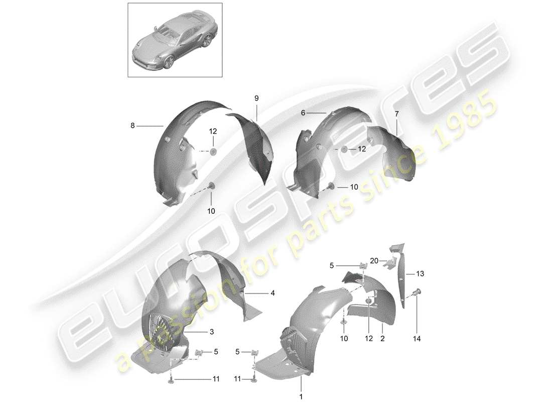 porsche 2015 (991-1 turbo) protector de timonera diagrama de piezas