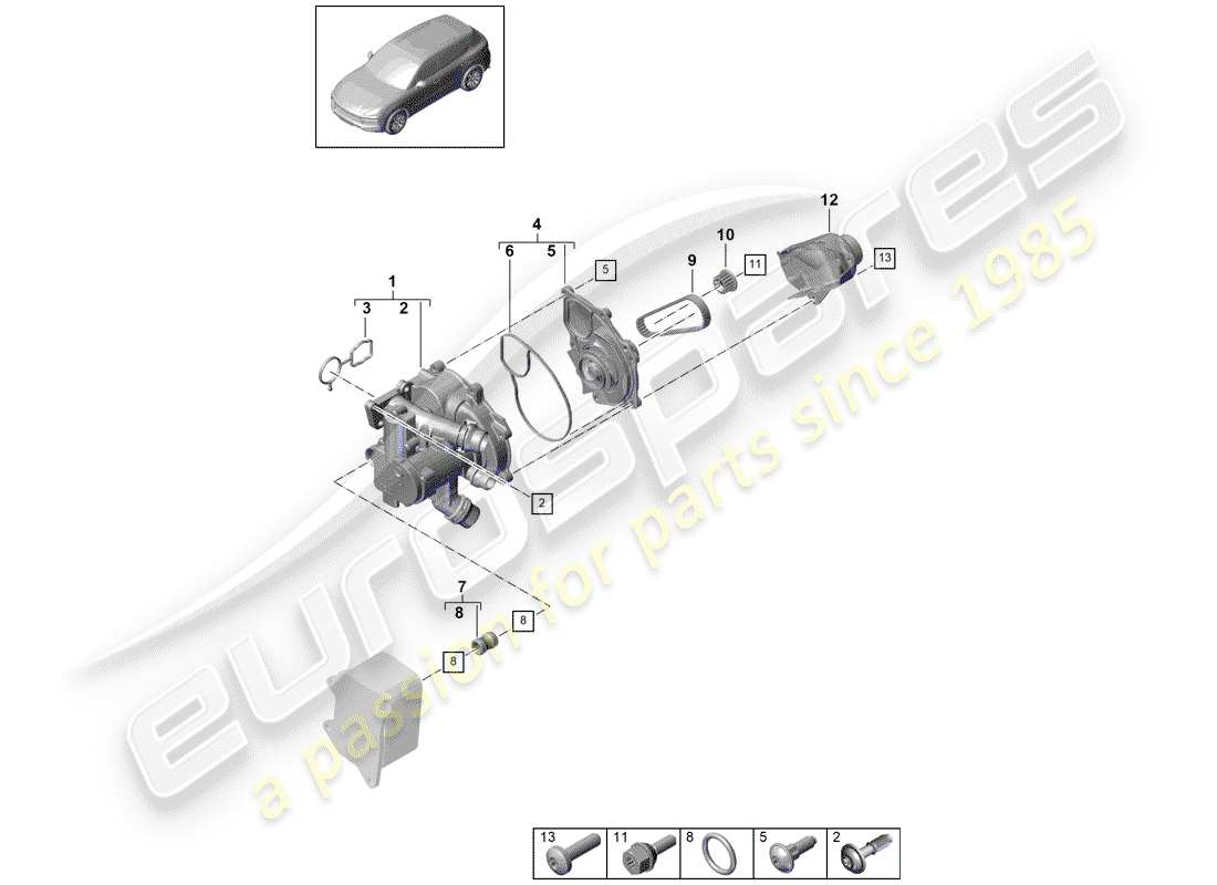 porsche 2018 (cayenne e3 9ya/9yb) thermostat diagrama de piezas