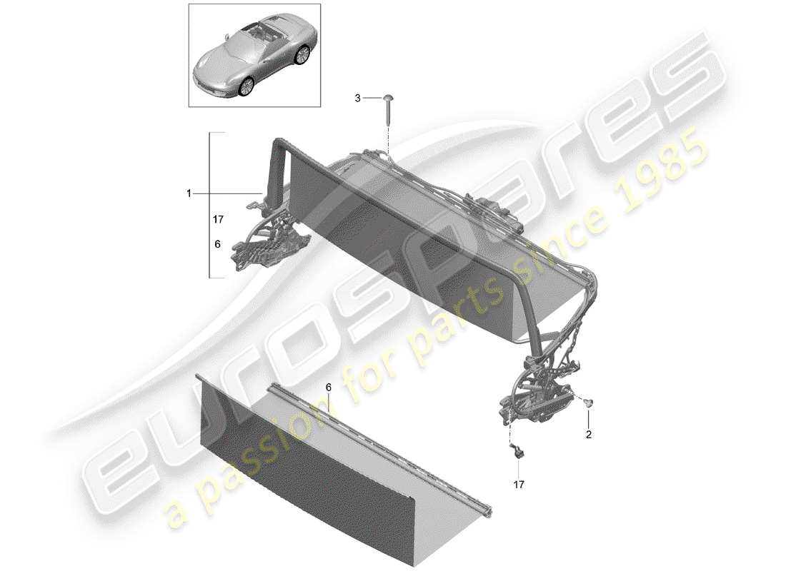 porsche 2014 (991-1) diagrama de piezas del parabrisas