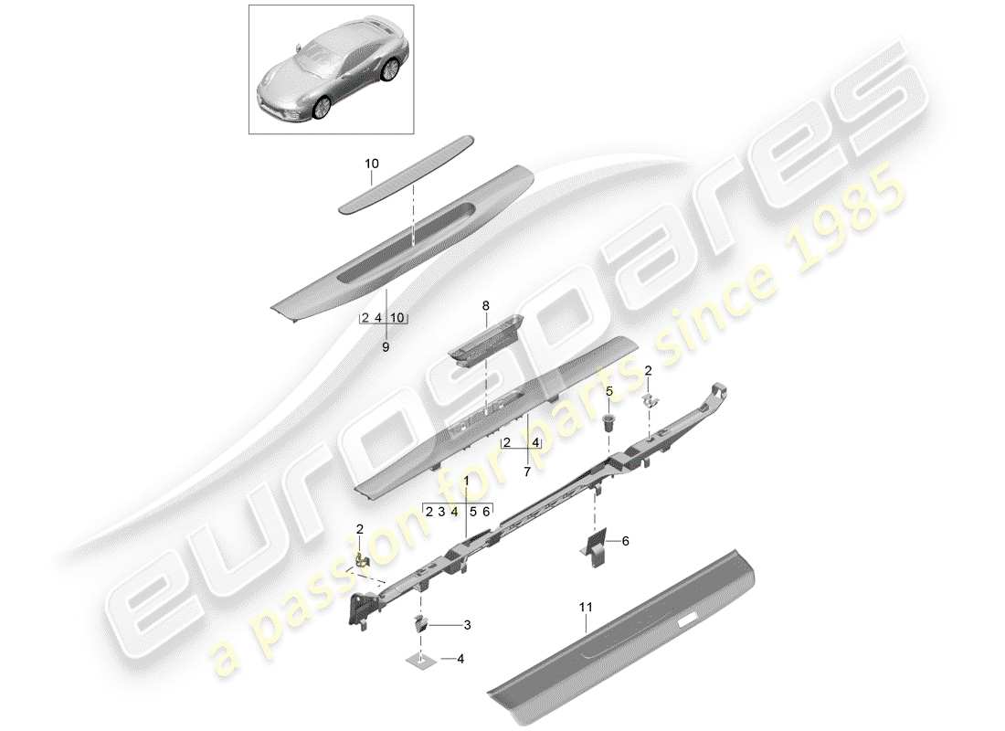 porsche 2016 (991-1 turbo) diagrama de piezas del revestimiento