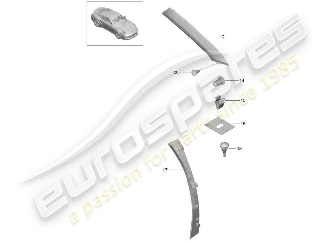 porsche 2016 (991-1 turbo) diagrama de piezas del pilar a