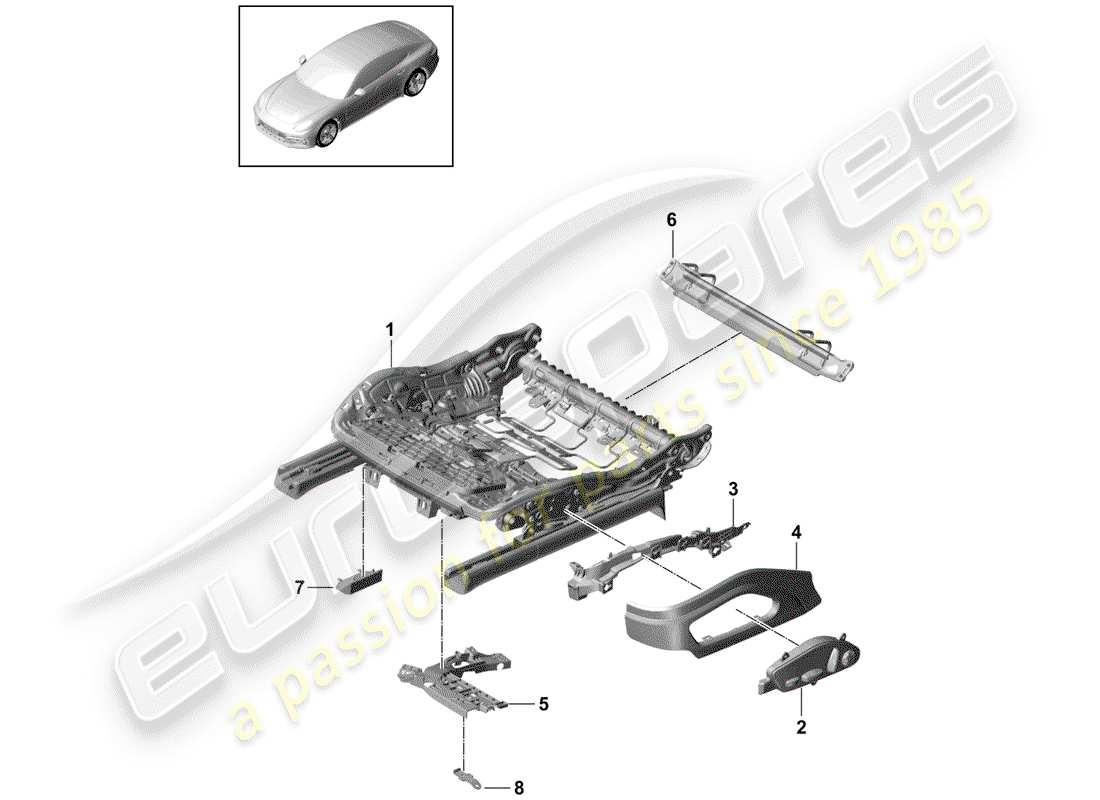 porsche 2017 (panamera 971-1) estructura del asiento diagrama de piezas
