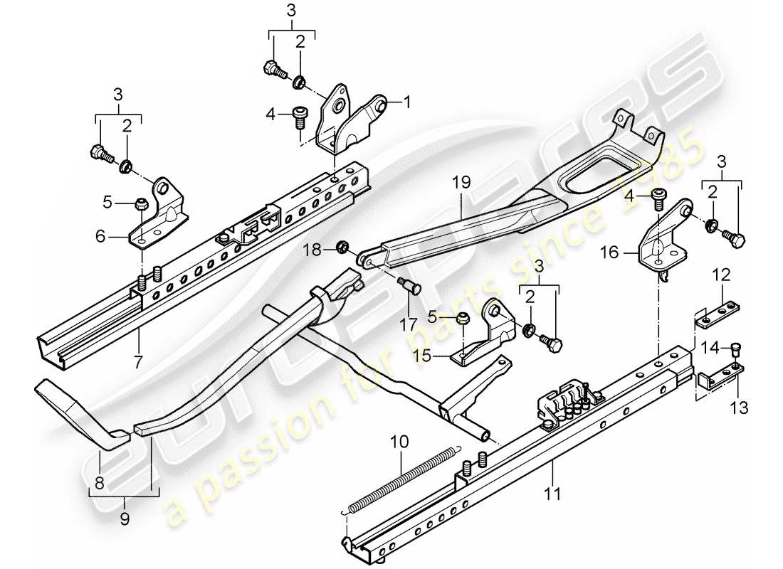 porsche 1998 (986 boxster) estructura del asiento - asiento estándar diagrama de piezas