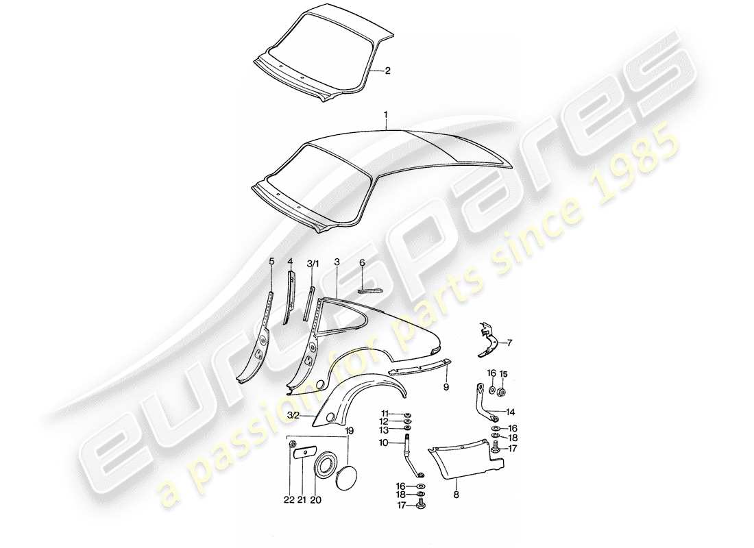 porsche 1977 (911) paneles exteriores - a medida uso material de taller diagrama de piezas
