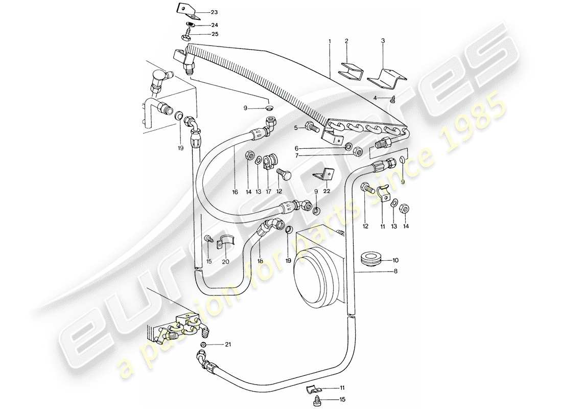 porsche 1977 (911) aire acondicionado - condensador - líneas diagrama de piezas