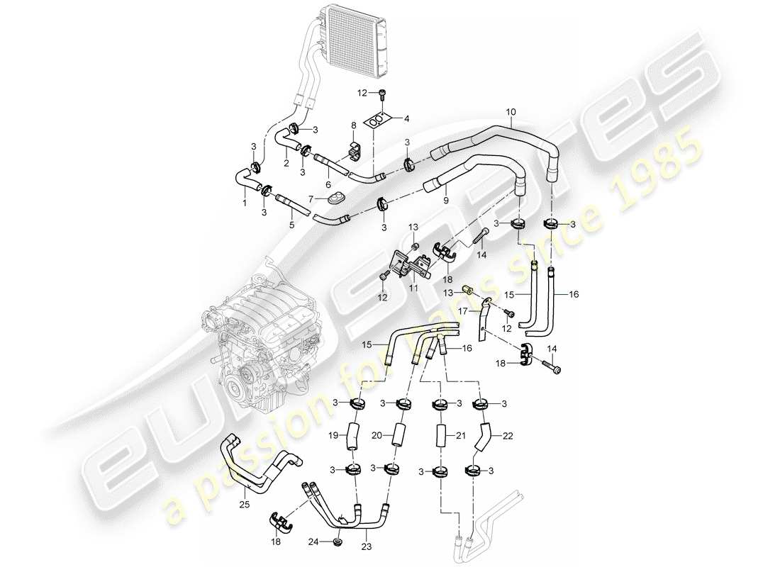 porsche 2004 (cayenne e1 9pa) aire acondicionado/calefacción/aux. calentador diagrama de piezas
