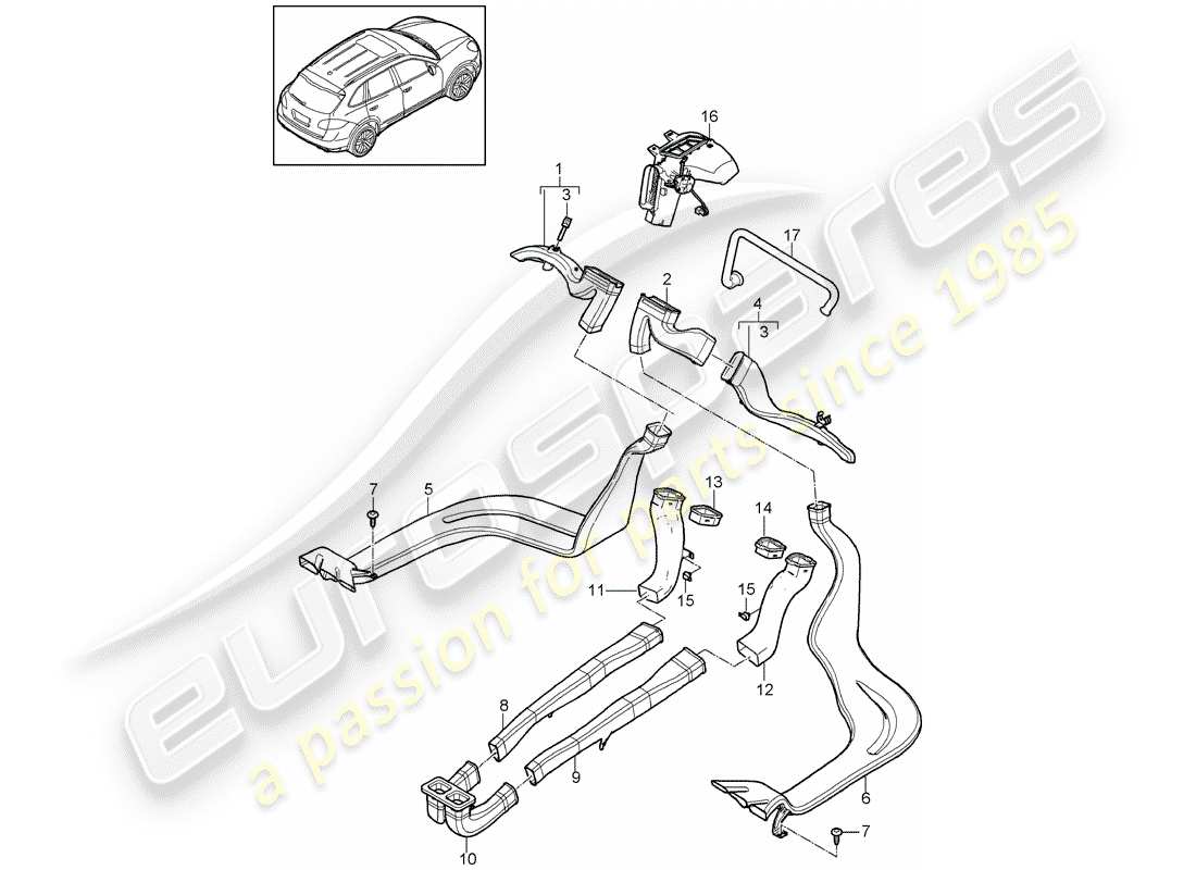 porsche 2017 (cayenne e2 92a) ducto de aire diagrama de piezas
