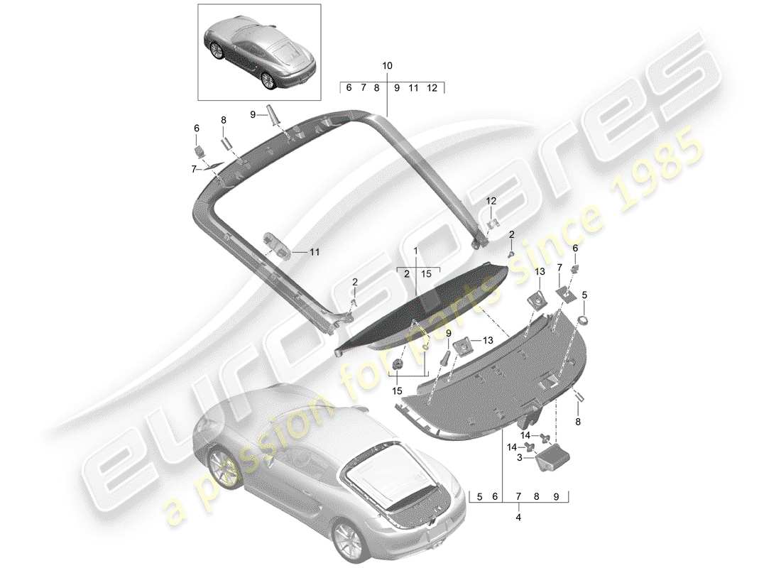 porsche 2016 (981 cayman) recubrimiento diagrama de piezas