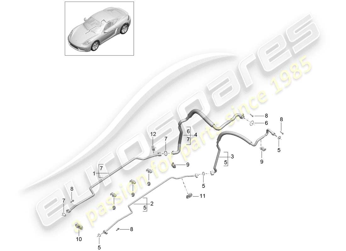 porsche 2019 (718 cayman) diagrama de piezas del circuito refrigerante