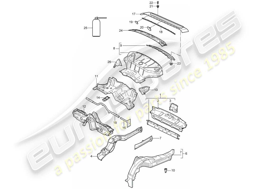 porsche 2007 (997-1 gt3) diagrama de piezas del extremo trasero