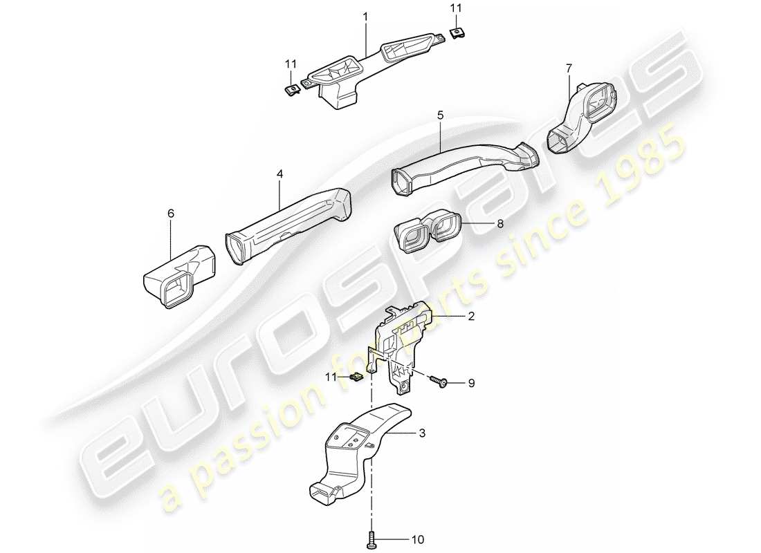 porsche 2007 (997-1 gt3) distribuidor de aire diagrama de piezas