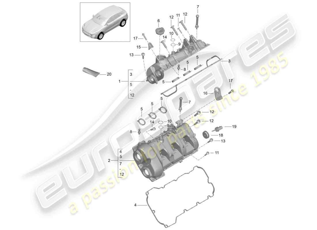 porsche 2015 (macan) diagrama de piezas de la tapa de válvula