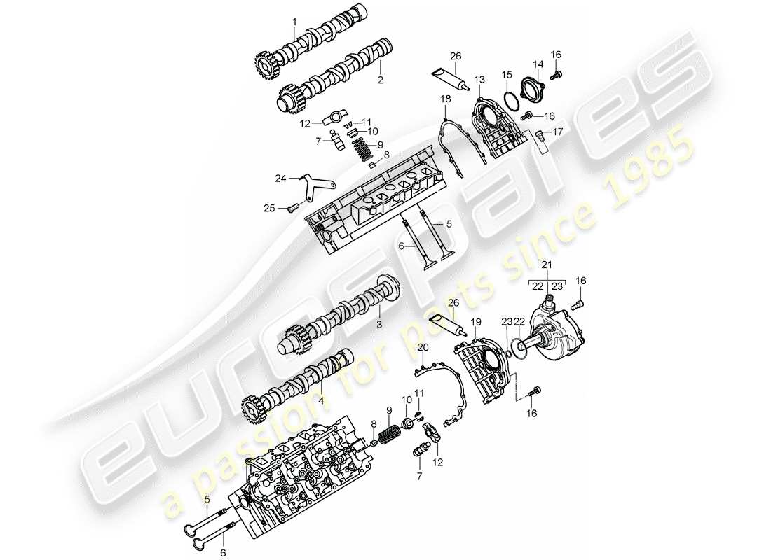 porsche 2010 (cayenne e1 9pa) árbol de levas, válvulas diagrama de piezas