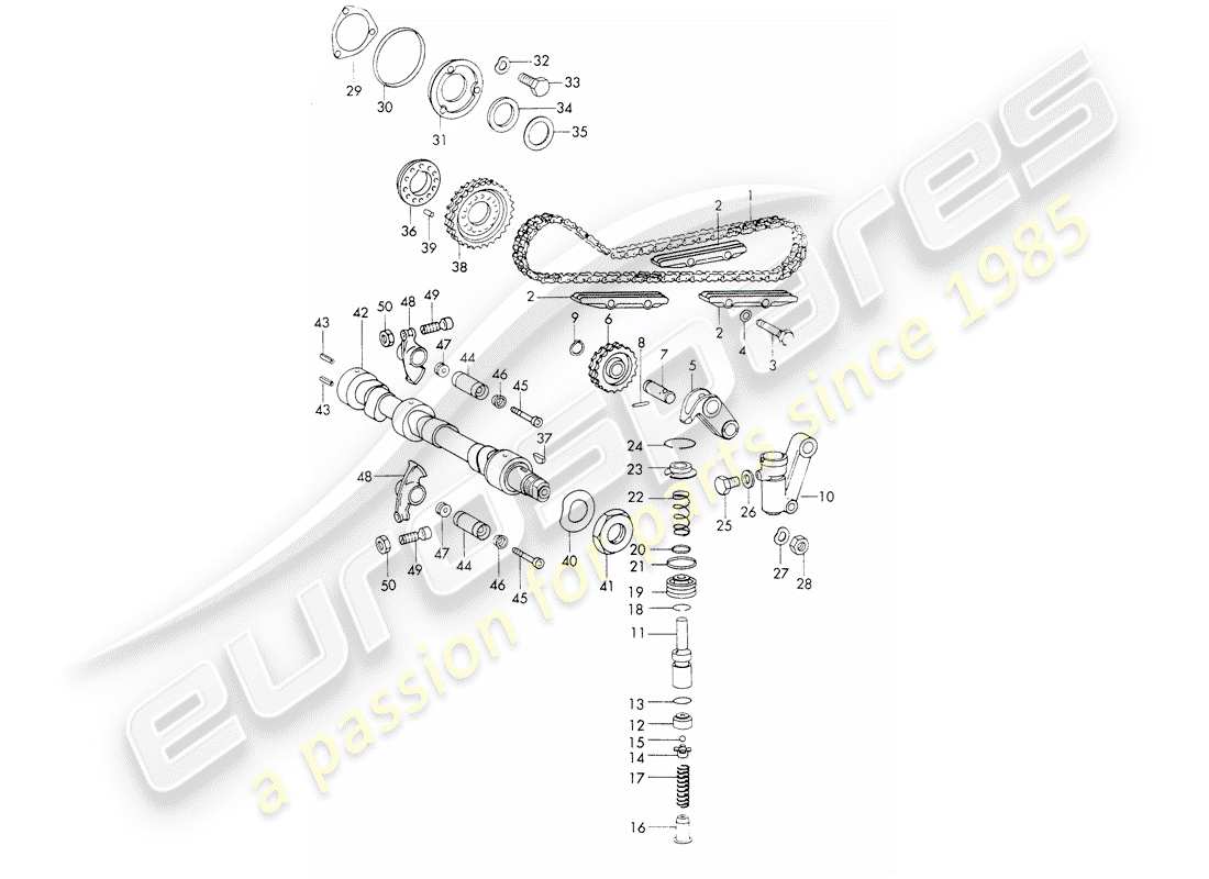 porsche 1973 (911) control de válvula - set de reparación para mantenimiento - tensor - cadena - ver ilustración: esquema de piezas