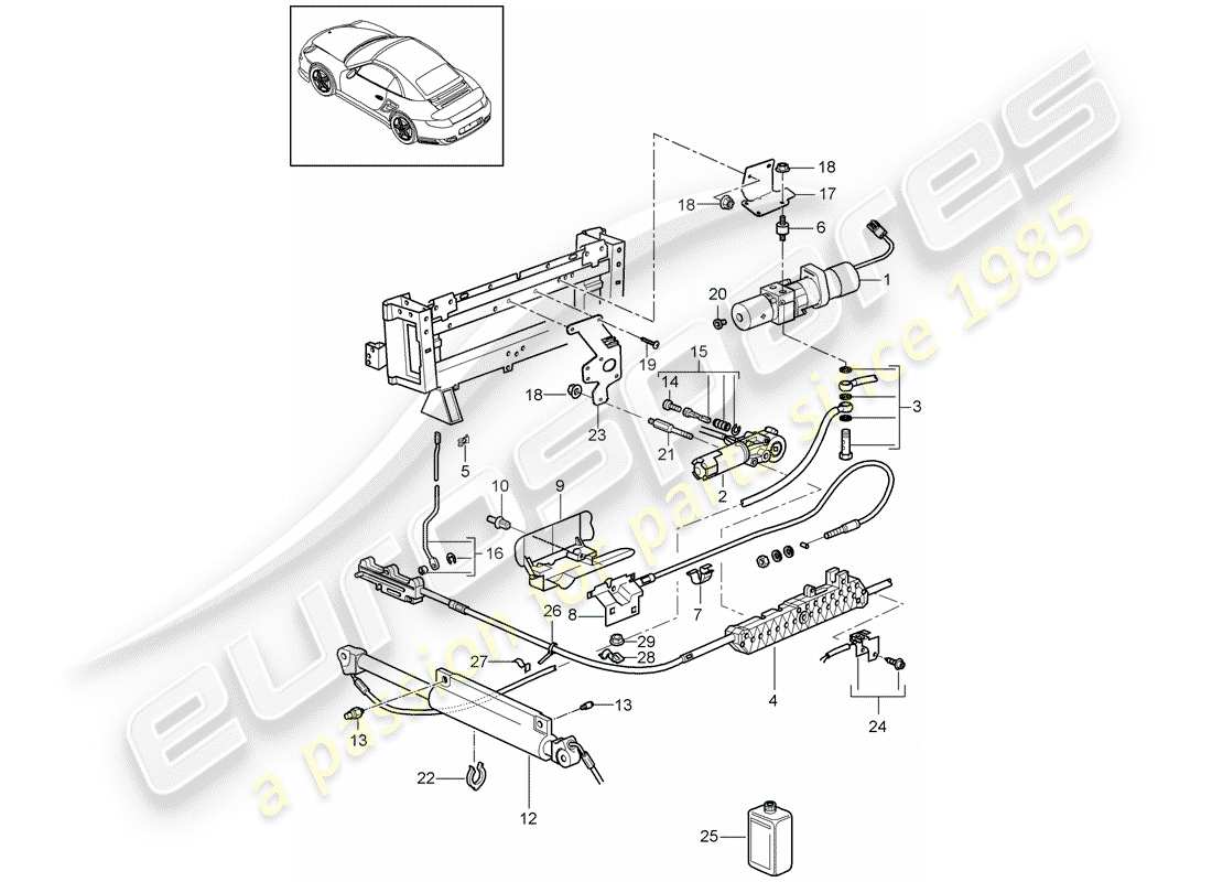 porsche 911 t/gt2rs (2013) diagrama de piezas de capota convertible